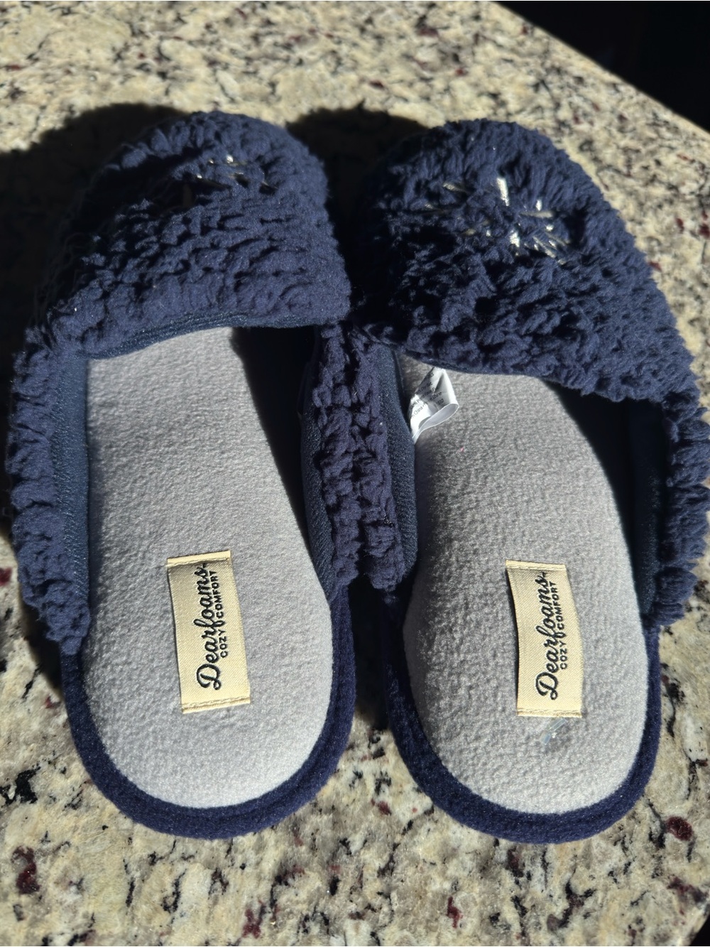 dearfoams Navy Plush Open-Back Slip-On Slippers unisex size L 9-10 new cozy comf